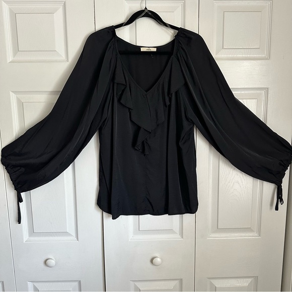 Entro Blouse Womens L Black Ruffle Balloon Sleeve Boho Top Bamboo Whimsigoth - Picture 1 of 13